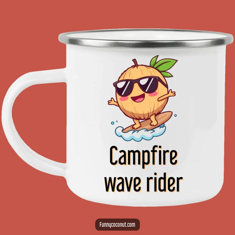 Durable Funny Coconut Surfer Camping Mug: Tropical Sips Outdoors
