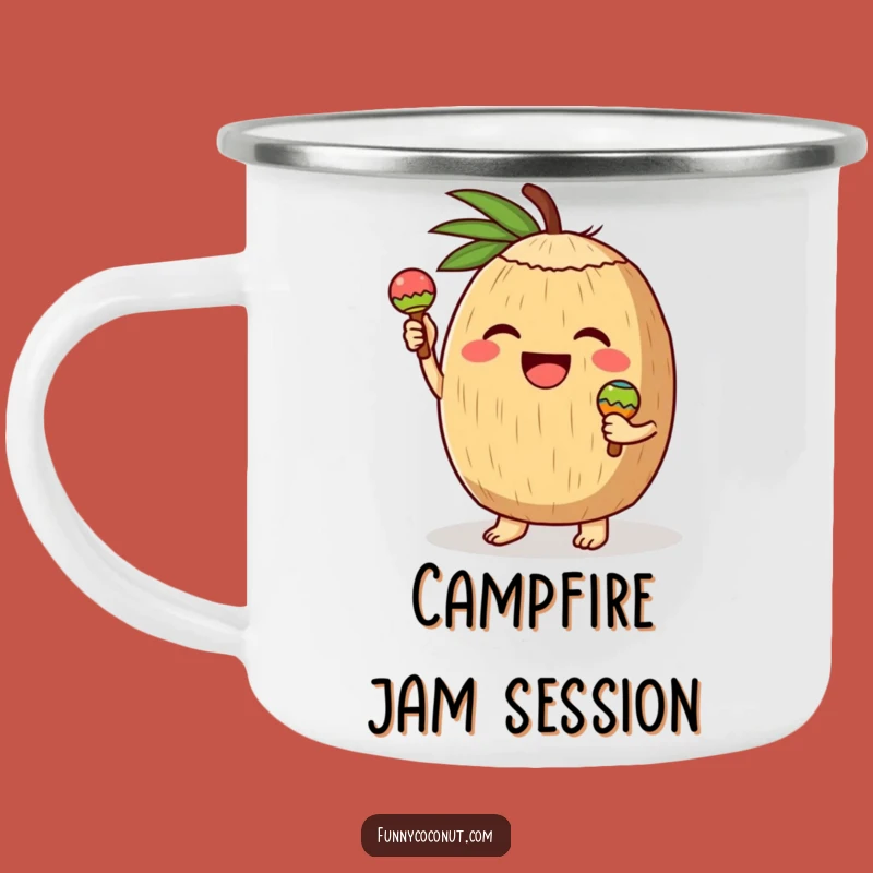 Funny Coconut Maracas Camping Mug: Joyful Character Outdoor Fun, Humorous Gift