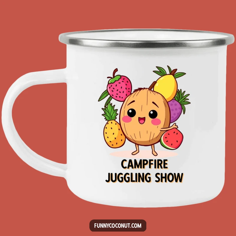 Funny Giggling Coconut Camping Mug: Trailside Tropical Fruit Juggling Humor Gift