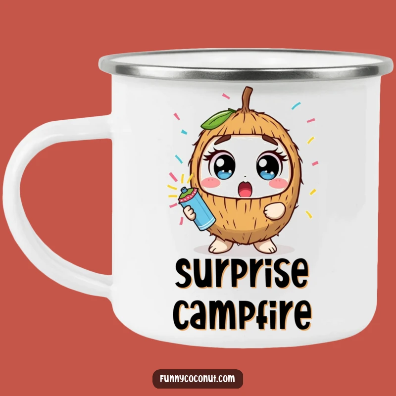 Funny Surprised Coconut Camping Mug: Surprise Camp Festivities