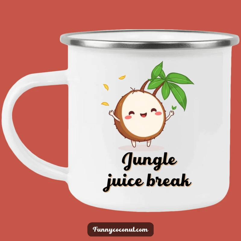 Funny Coconut Juggling Leaves Camping Mug: Rugged Tropical Humor for Outdoor Adventures