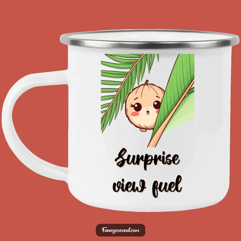 Funny Camping Mug: Peeking Coconut - Rustic & Humorous Surprise Gift