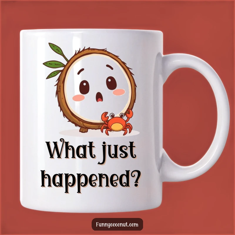 Funny Coconut Crab Surprise Mug: Shocked Tropical Character Gift