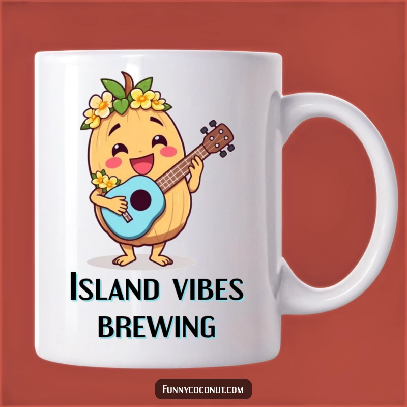 Funny Jovial Coconut Ukulele Mug - Tropical Music Lover Gift