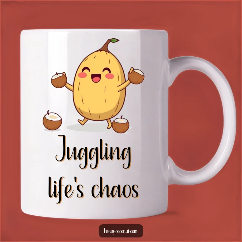 Funny Coconut Juggler Mug: Jubilant Character, Balancing Act, Hilarious Gift!