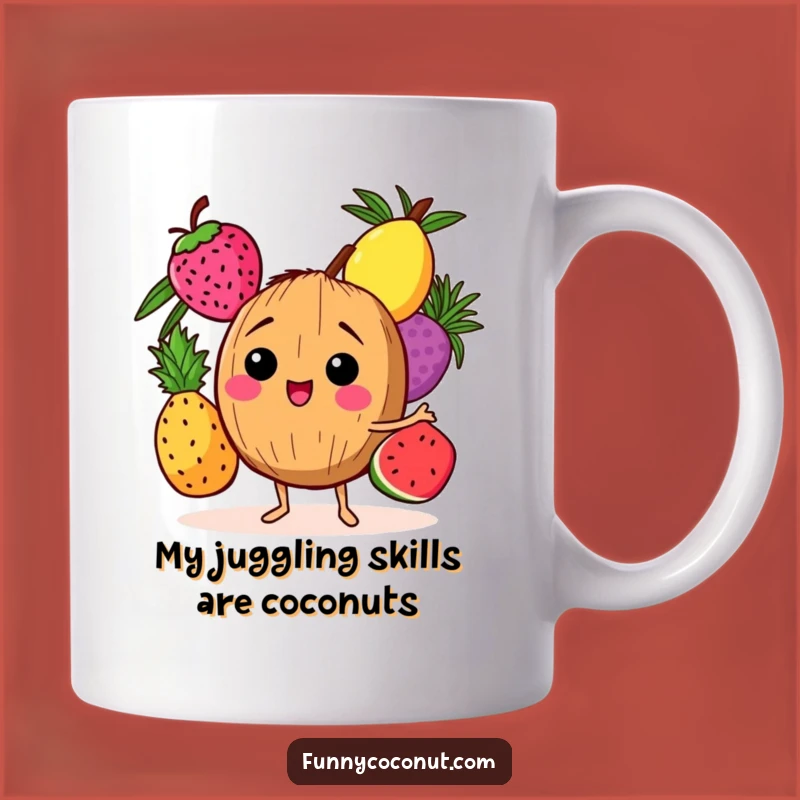 Funny Giggling Coconut Character Mug: A Tropical Fruit Juggling Delightful Gift