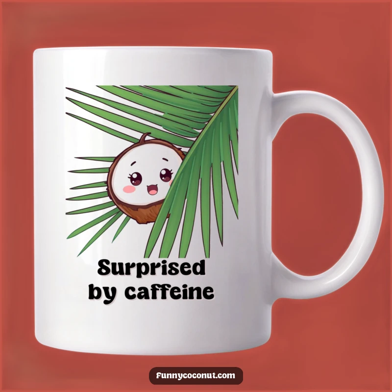 Funny Surprised Coconut Mug, Peek-a-Boo Tropical Fun, Hilarious Gift