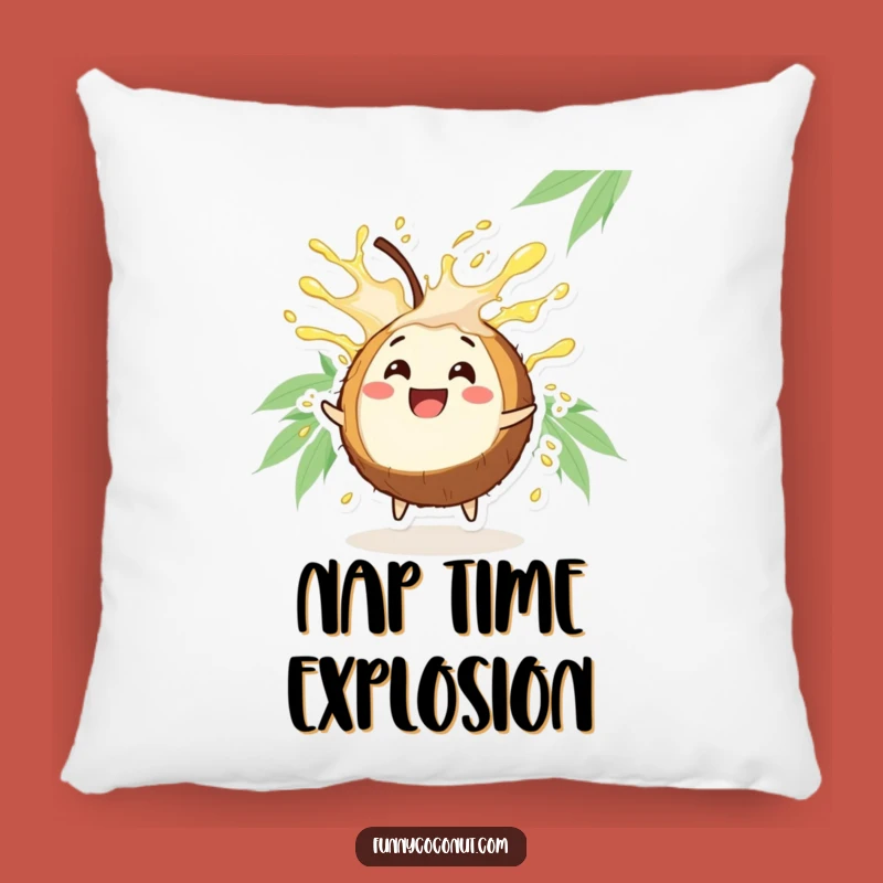 Funny Coconut Burst Pillow: Add Tropical Comfort with a Character's Joyful Juice Splash