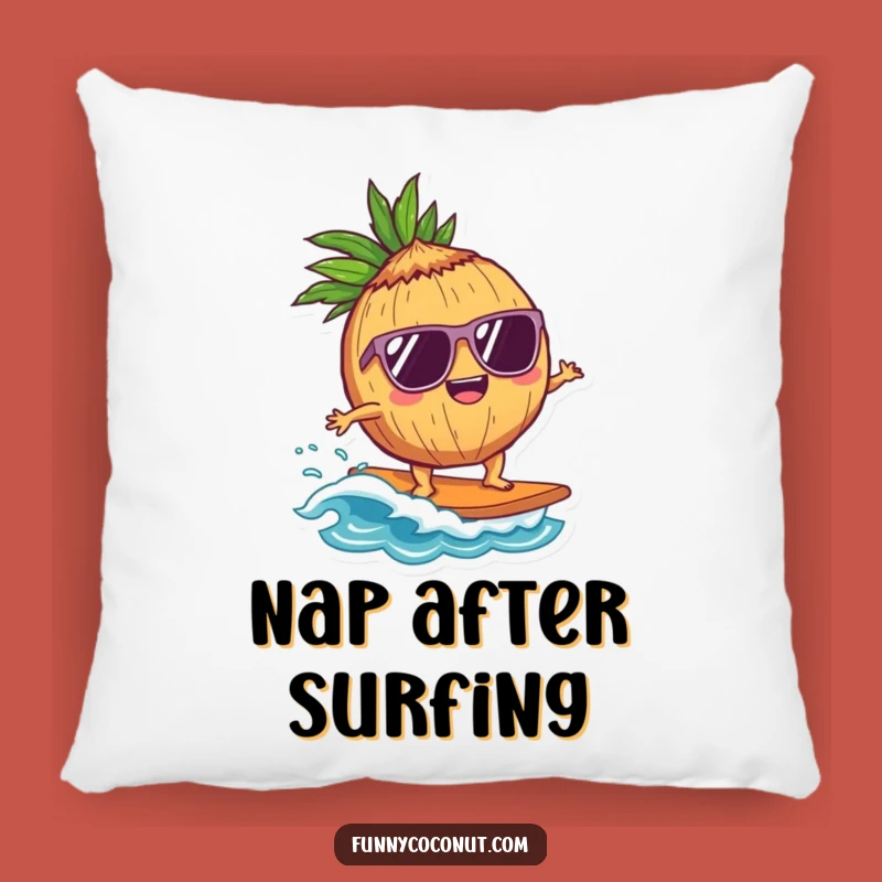 Funny Coconut Surfer Pillow: Cool Character Comfort, Soft and Hilarious Gift!