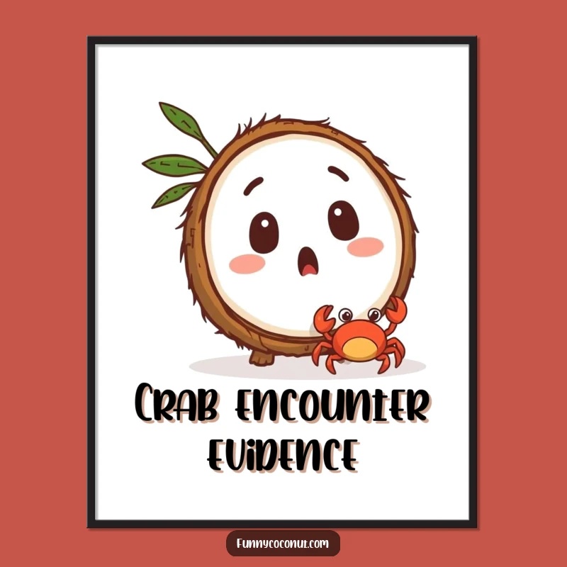 Funny Coconut Crab Surprise Digital Art: Shocked Tropical Print