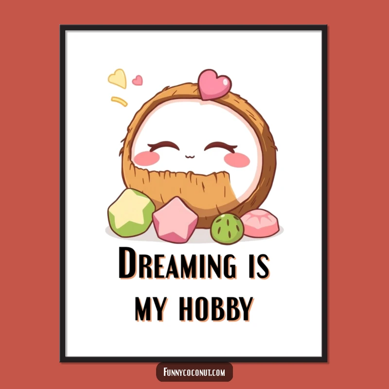 Funny Coconut Dreaming Digital Art - Instant Tropical Humor for Your Space!