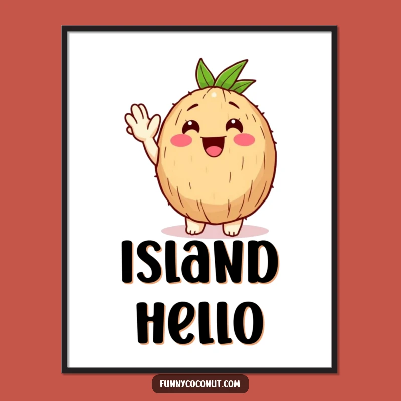 Funny Happy Coconut Digital Art - Instant Download, Tropical Wave, Perfect Gift Art