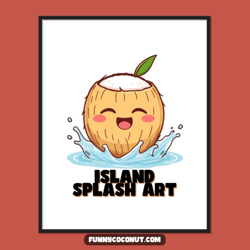 Funny Winking Coconut Digital Print: Joyful Splash, Perfect Instant Art