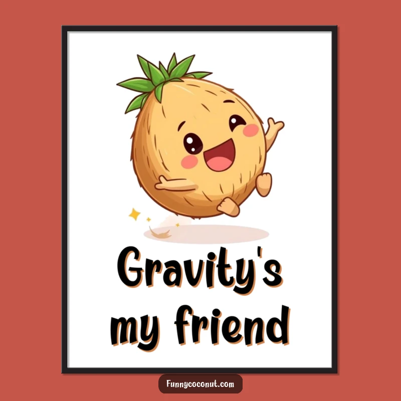 Funny Coconut Digital Art: Playful Roll, Instant Funny Gift Download