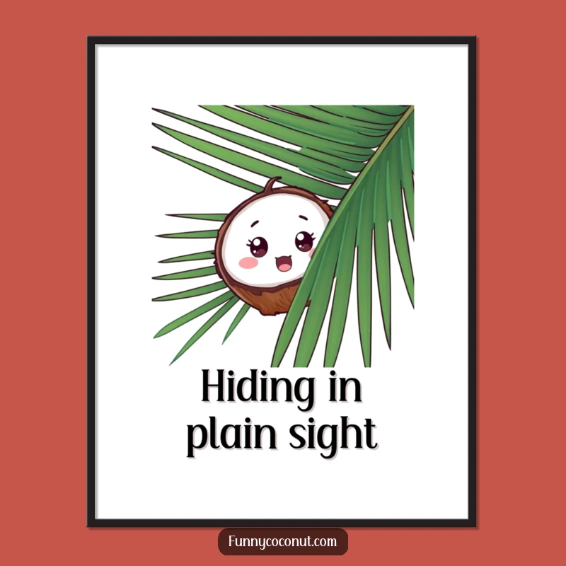 Funny Surprised Coconut Digital Art, Tropical Peek-a-Boo Print, Hilarious Gift