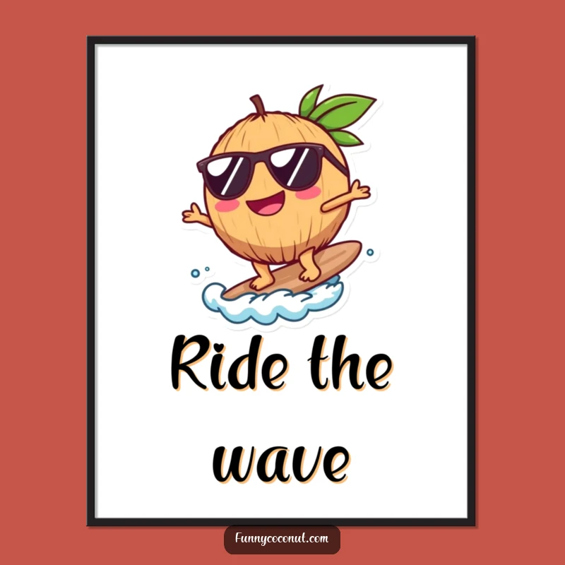 Instant Funny Coconut Surfer Digital Print: Tropical Art for Your Space