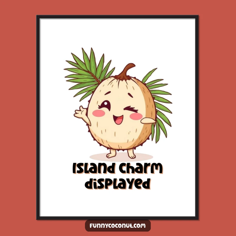 Funny Coconut Pose Digital Art: Winking Character Print, Instant Humorous Decor