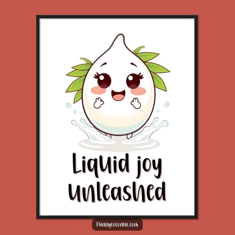 Funny Coconut Water Droplet Splash Art: Playful Decor Print