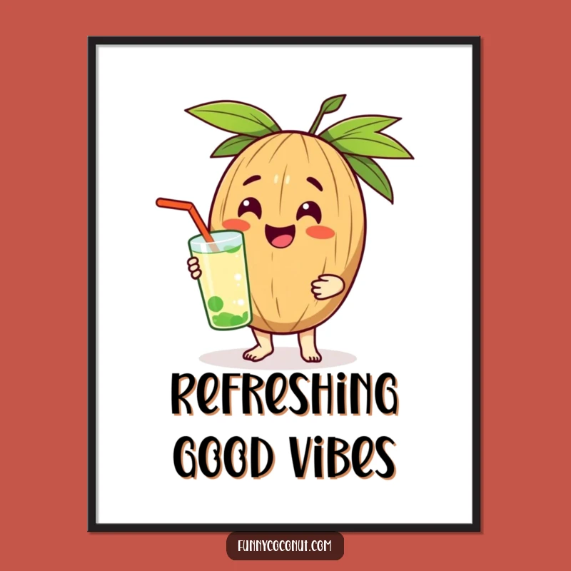 Funny Cheerful Coconut Digital Art: Instant Refreshment and Joyful Decor Gift