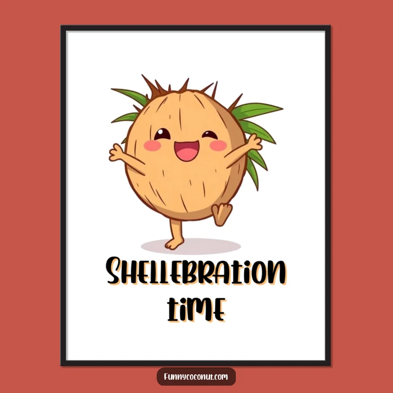 Funny Delighted Coconut Cartwheel Digital Art - Instant Tropical Decor