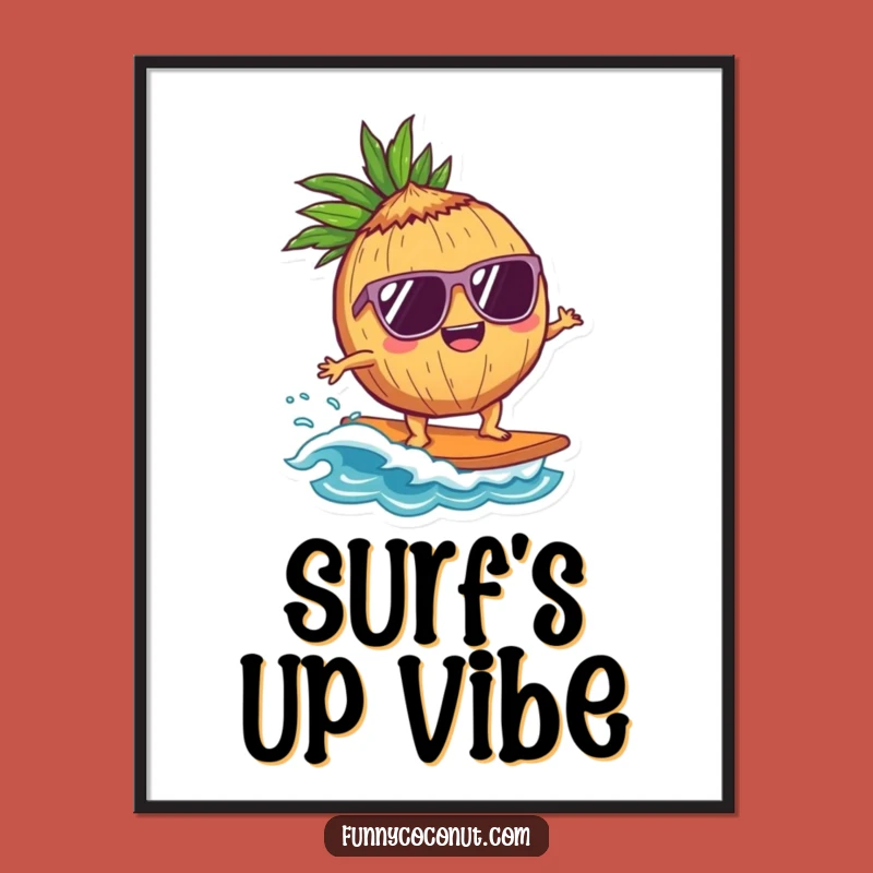 Funny Coconut Surfer Digital Art: Cool Wave Rider, Instant Fun, Hilarious Gift!