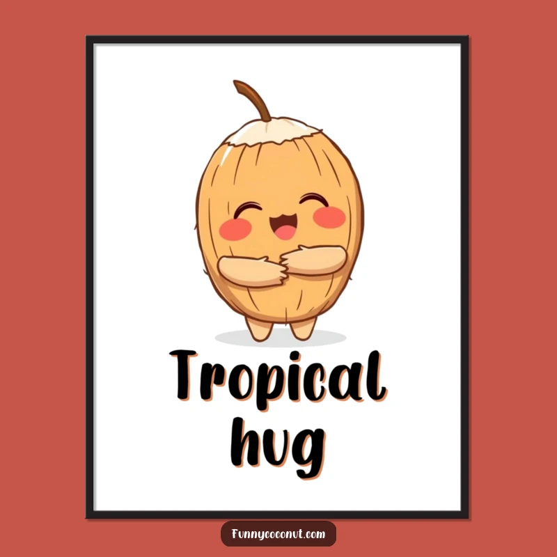 Funny Coconut Hug Digital Art: Instant Tropical Cheer for Your Walls Funny Gift