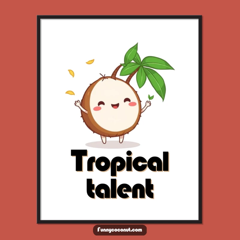 Funny Coconut Juggling Leaves Digital Art: Instant Tropical Humor for Your Walls