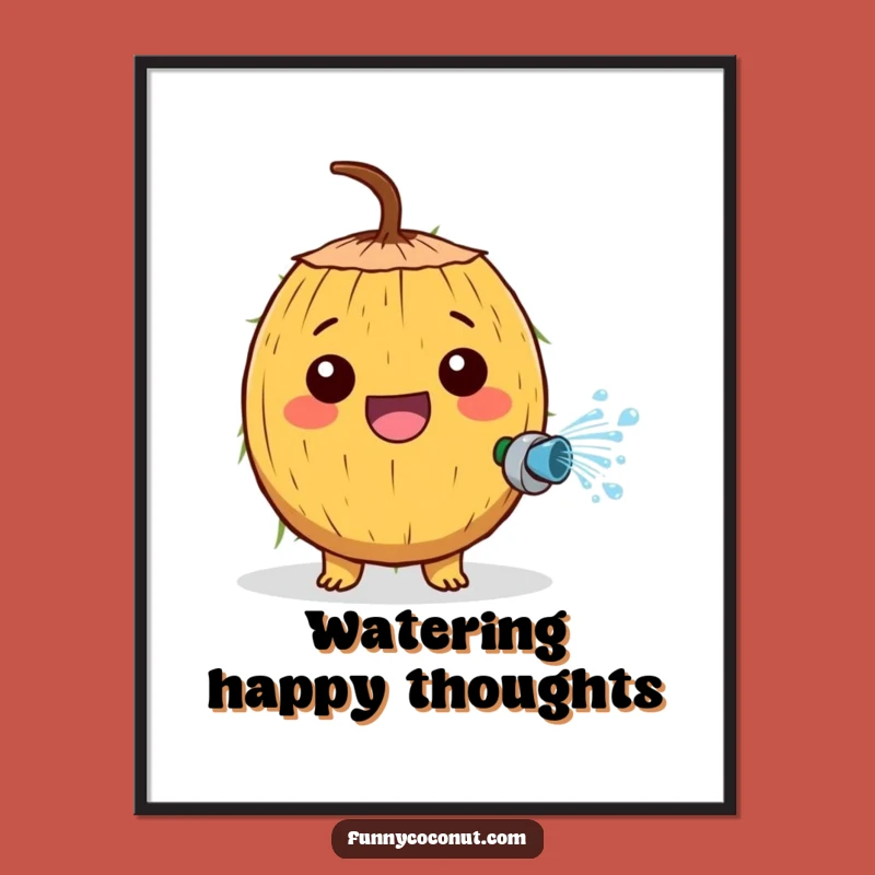 Funny Watering Coconut Digital Art: Instant Playful Fun and Cheer Gift
