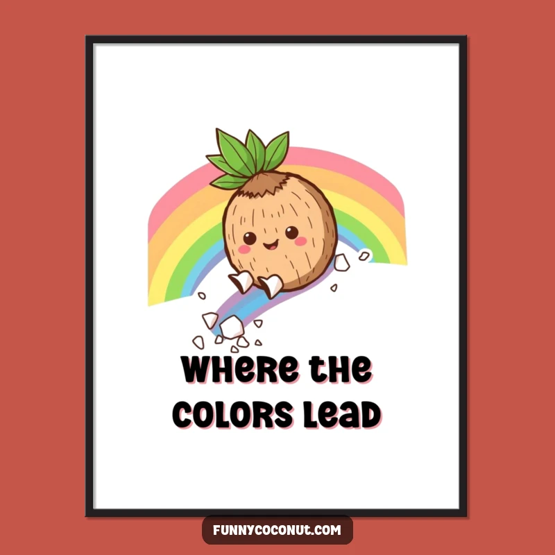 Funny Coconut Rainbow Slide Digital Art: Instant Tropical Joy for Your Walls Gift