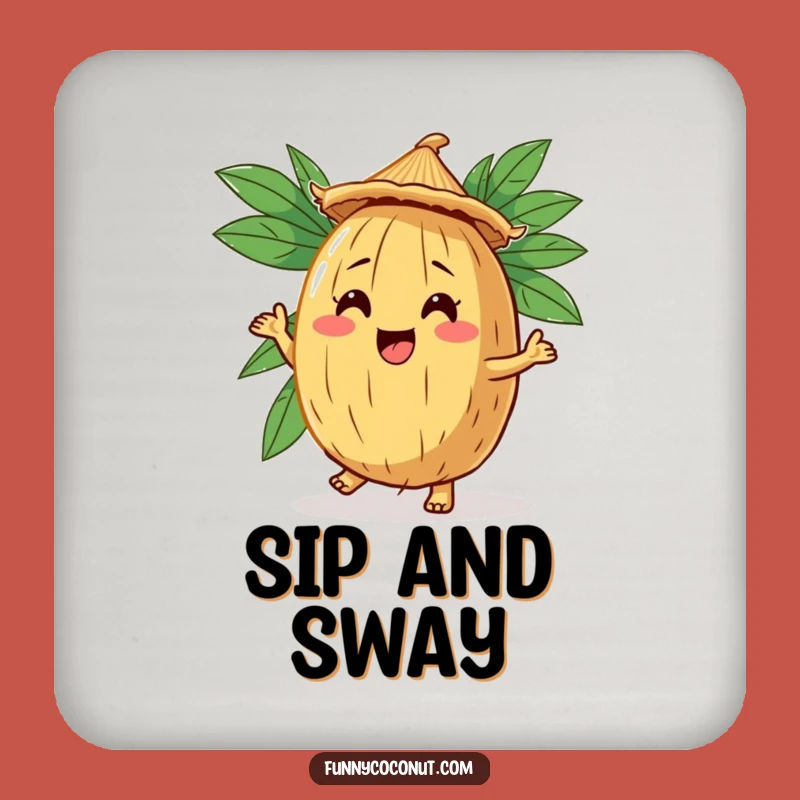 Funny Coconut Jig Drink Coasters: Protect Surfaces with a Dancing Straw Hat Character