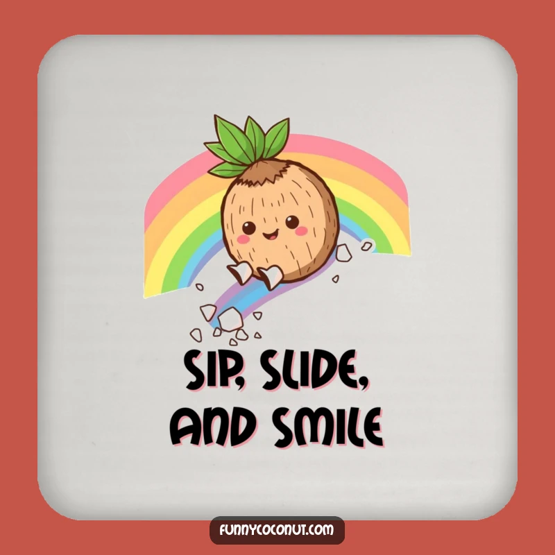 Funny Coconut Rainbow Slide Drink Coaster: Protect Surfaces with Tropical Humor Gift