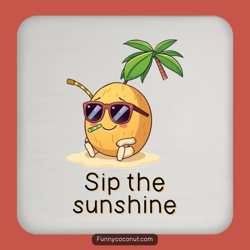 Funny Coconut Sunglasses Drink Coaster - Protect Surfaces Gift
