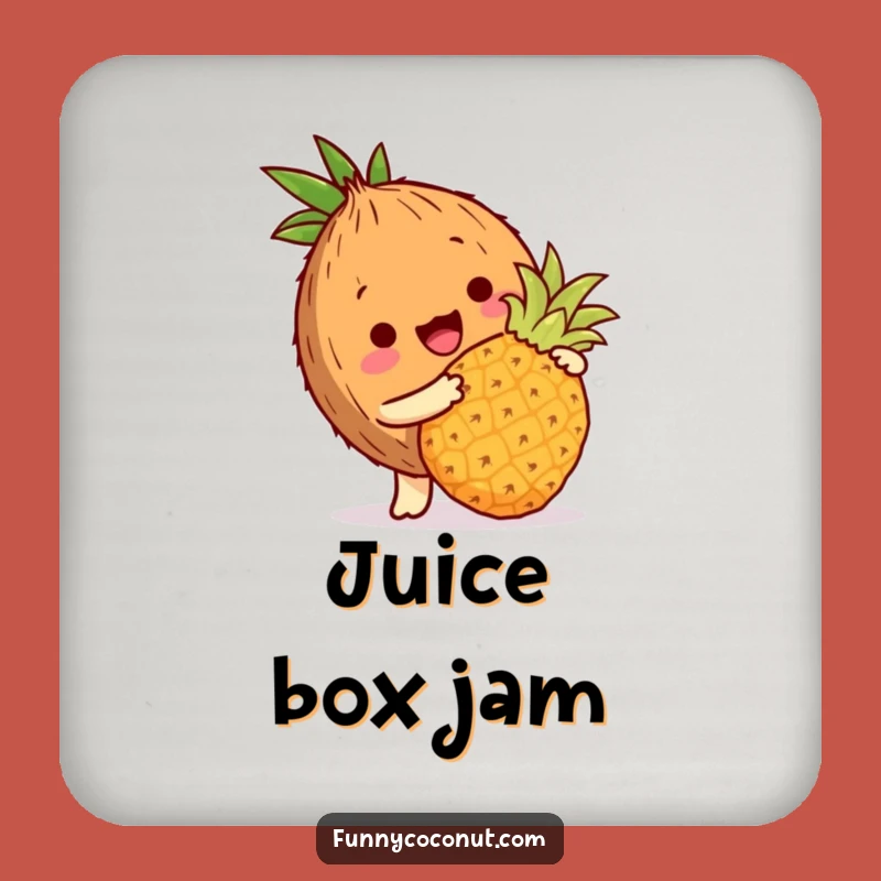 Funny Coconut Drink Coaster: Artful Tropical Bopping Character Decor Gift