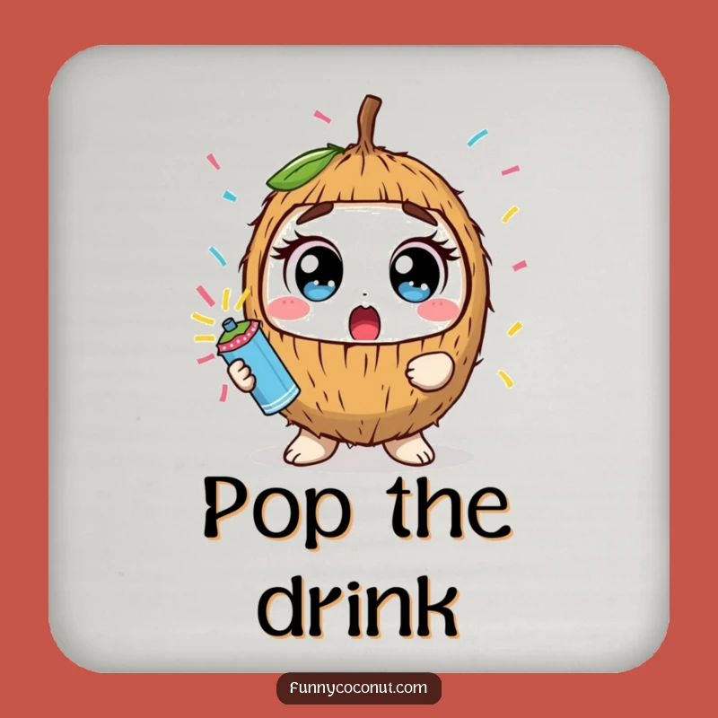 Funny Surprised Coconut Coaster: Protect Surfaces with Pop