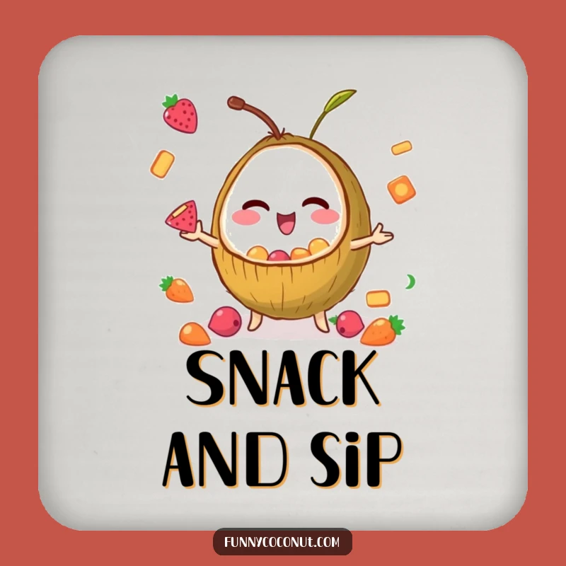 Funny Drink Coaster: Winking Coconut Juggler - Hilarious Fruit Snack Table Guard