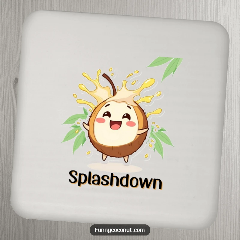 Funny Coconut Drink Coasters: A set featuring a happy coconut character bursting with refreshing juice.