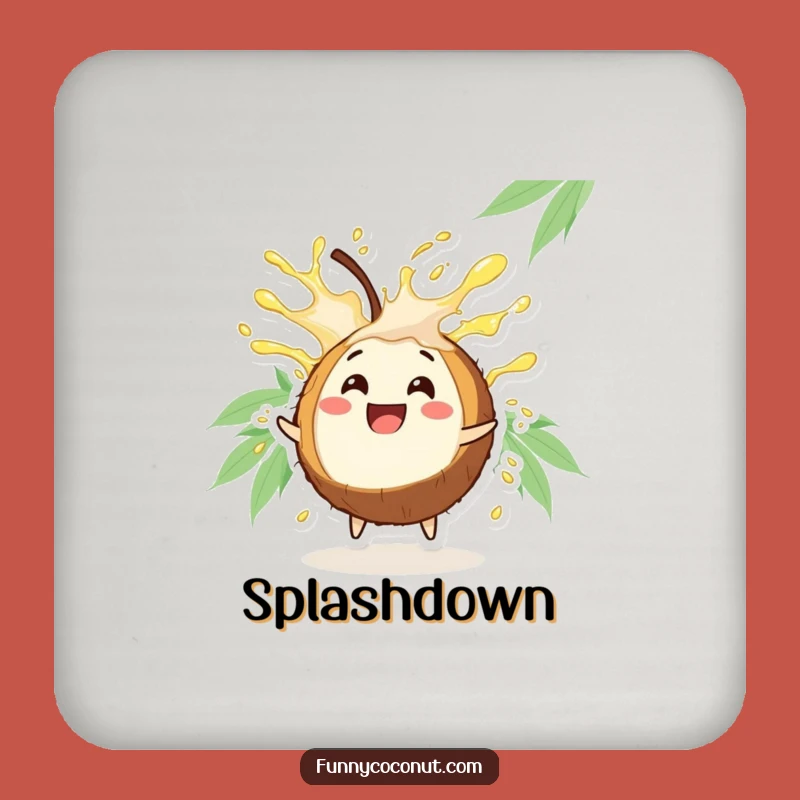 Funny Coconut Burst Drink Coasters: Protect Surfaces with Tropical Character's Refreshing Juice Splash