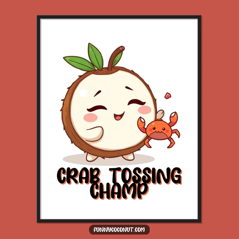 Funny Kawaii Coconut Poster - Winking Beach Art, Excellent Funny Gift!