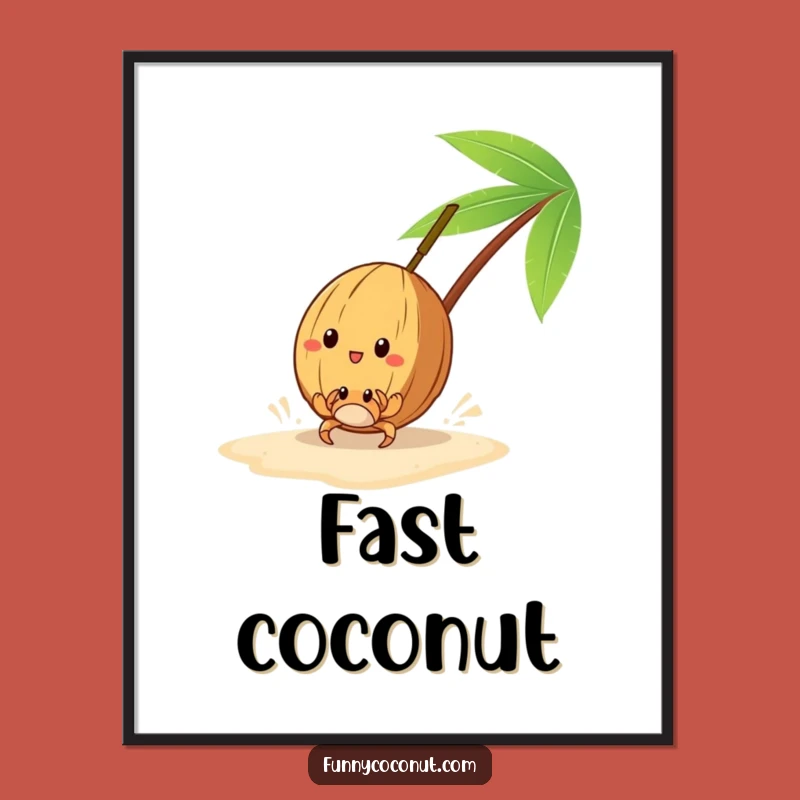 Funny Coconut Race Art Print: Whimsical Beach Decor Gift