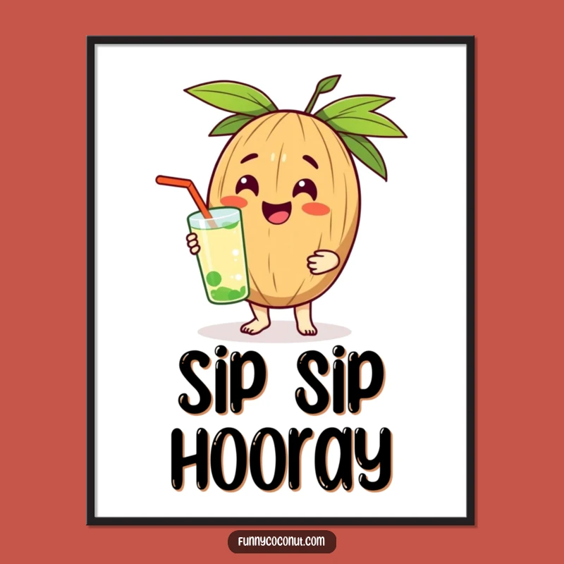 Funny Cheerful Coconut Poster: Instant Refreshment and Joyful Wall Art Gift