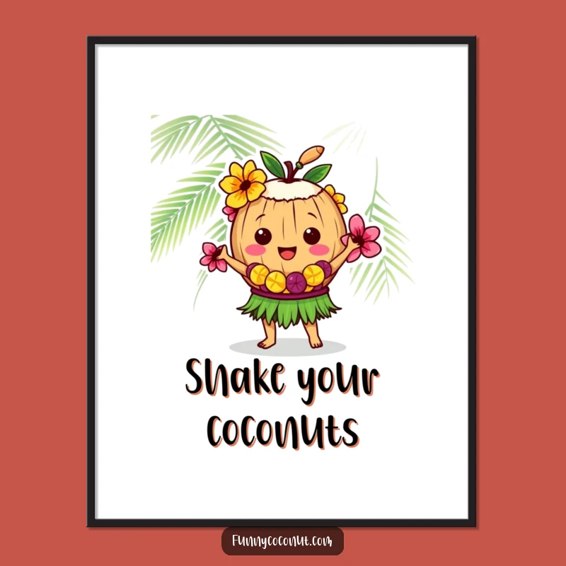 Funny Coconut Hula Dancer Poster: Tropical Wall Art for a Cheerful Home Gift