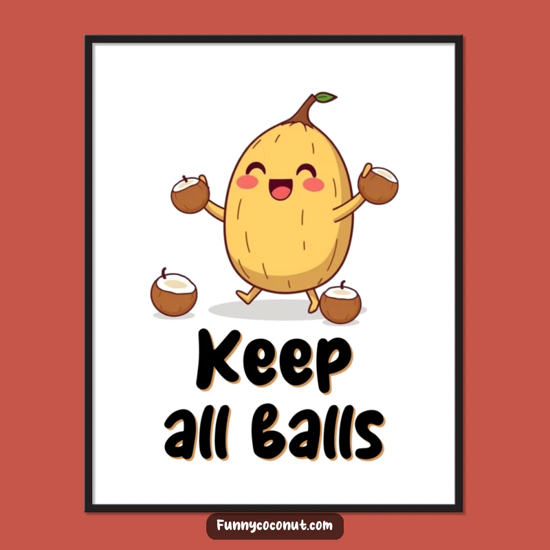 Funny Coconut Juggler Poster: Jubilant Character, Skillful Art, Hilarious Gift!