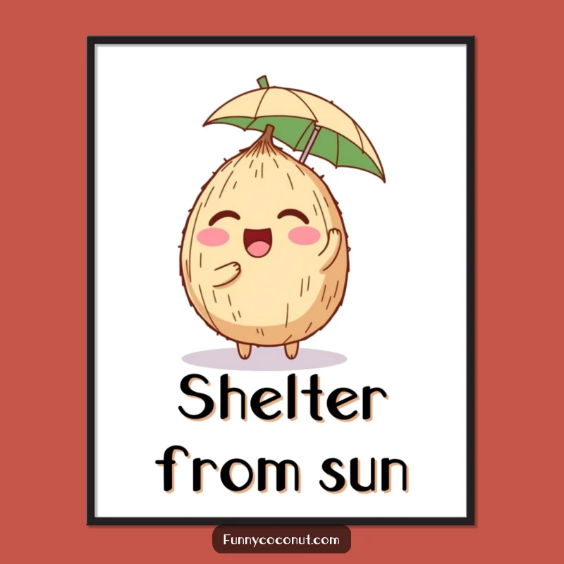 Funny Coconut Poster: Giggling Character with Umbrella, Quirky Wall Art Gift