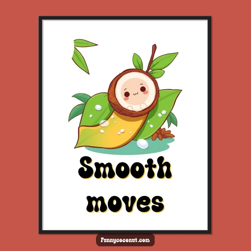Funny Coconut Slide Art Poster - Leafy Adventure Wall Decor