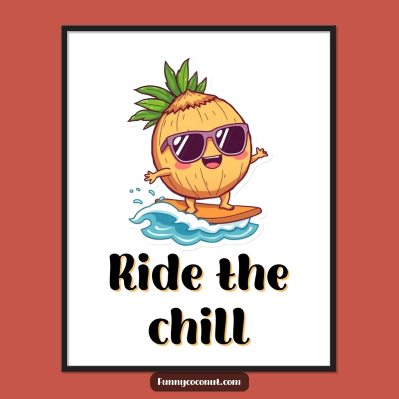 Funny Coconut Surfer Poster: Cool Wave Rider Art, Awesome and Hilarious Gift!