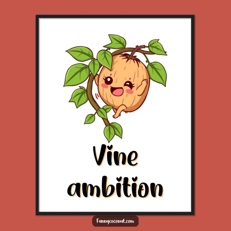 Funny Determined Coconut Poster - Tropical Wall Art, Climber's Journey, Perfect Gift