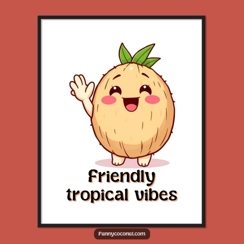 Funny Happy Coconut Poster - Tropical Wall Art, Friendly Greeting, Perfect Gift