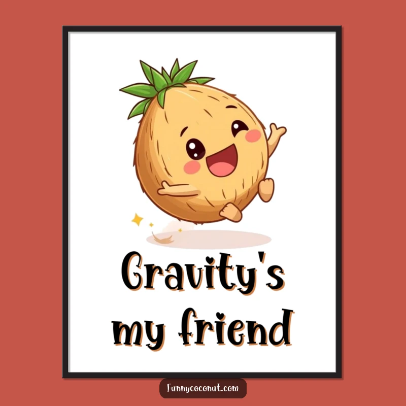 Funny Coconut Poster: Playful Roll Downhill, Whimsical Funny Gift Art