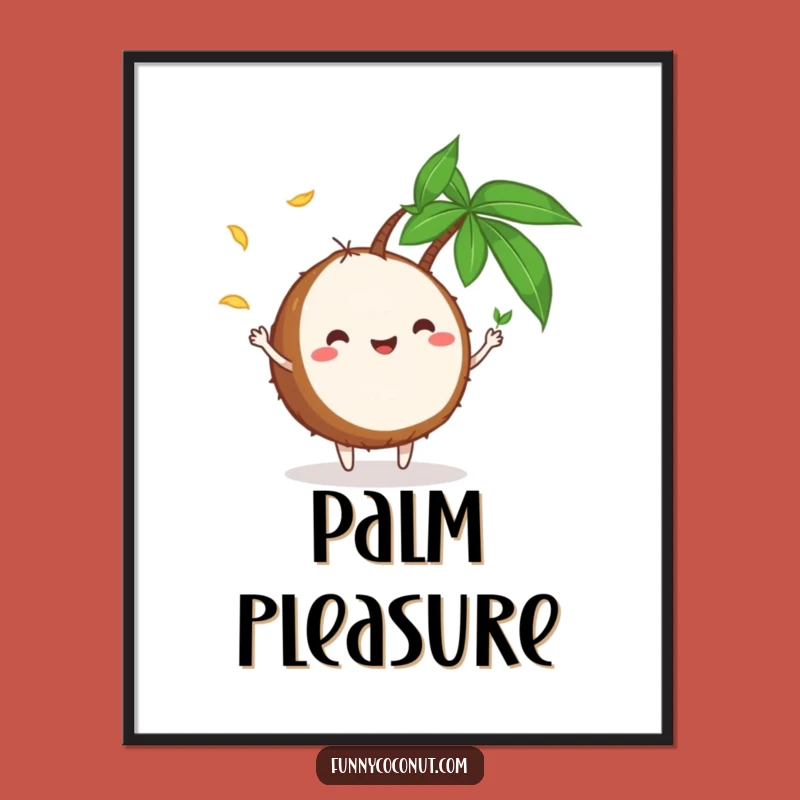 Funny Coconut Juggling Leaves Poster: Vibrant Tropical Art for a Humorous Home Decor