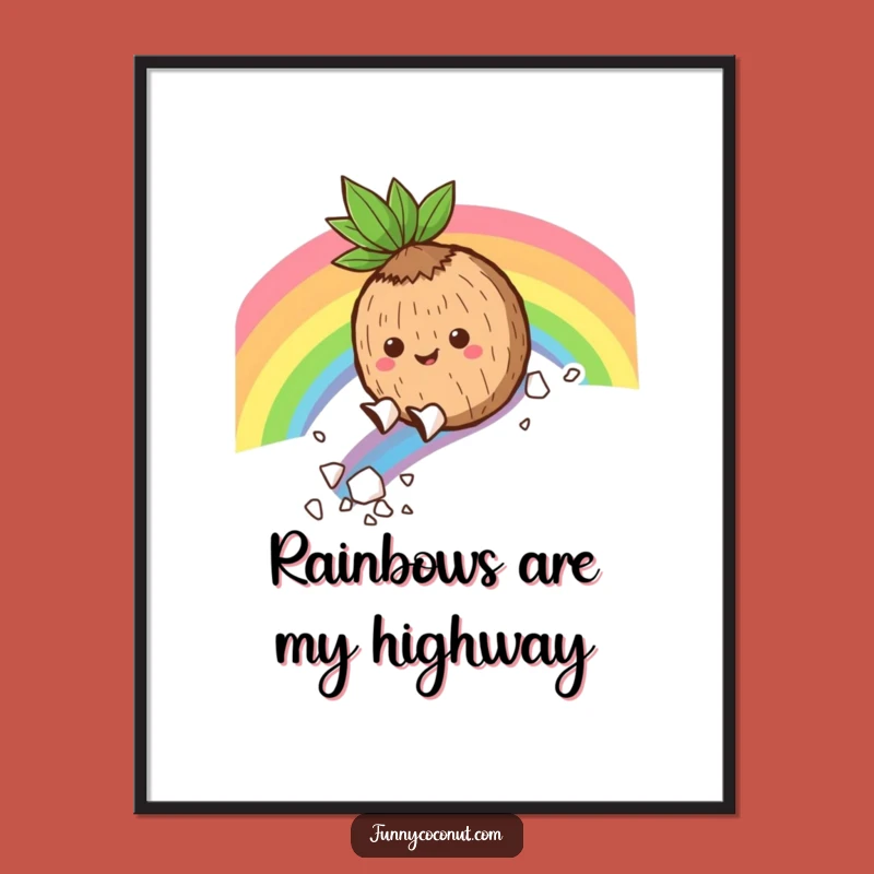 Funny Coconut Rainbow Slide Poster: Vibrant Tropical Art for a Cheerful Home Gift